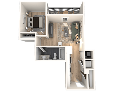 Floor plan for 1 bed, 1 bath, 578 sqft